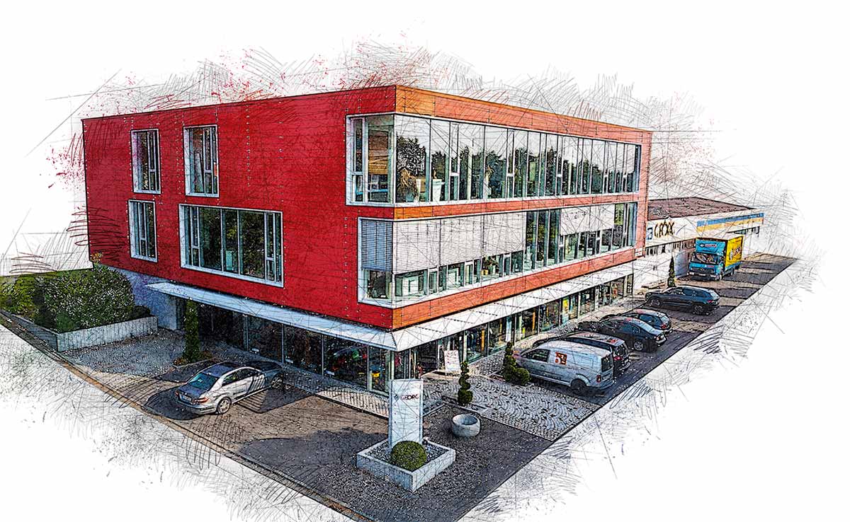 Die Georg-Zentrale in Breitscheid, als handgezeichnetes Bild